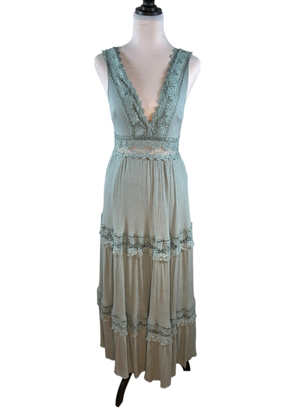 Forever 21 Crochet Lace Open-Back Maxi Dress Fairycore Cottagecore Festival